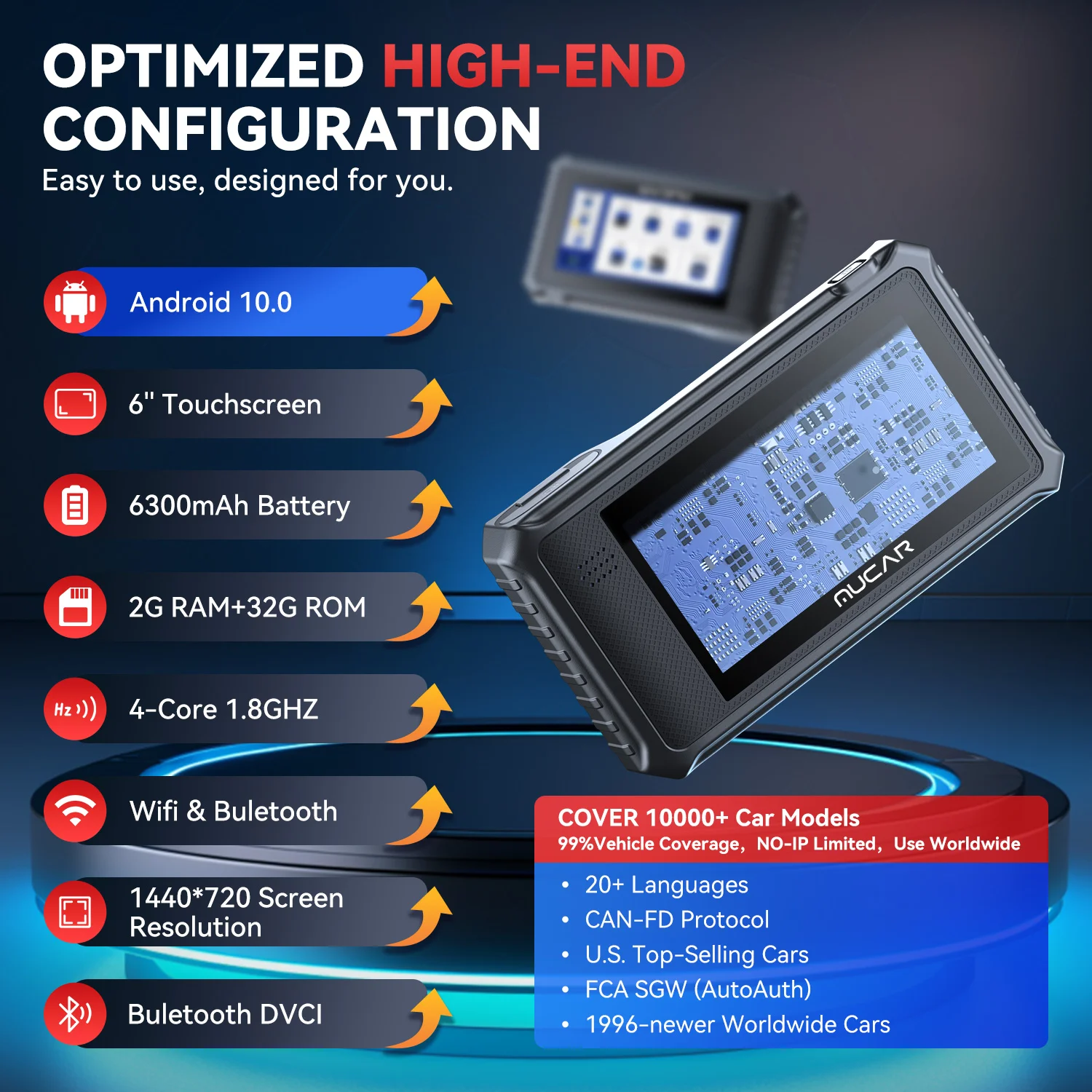 Global Version MUCAR VO6 OBD2 Scanner 32GB All Systems Diagnostic 28 Reset Auto VIN EPB/BMS/SAS/ABS Sevice Lifetime Free Update
