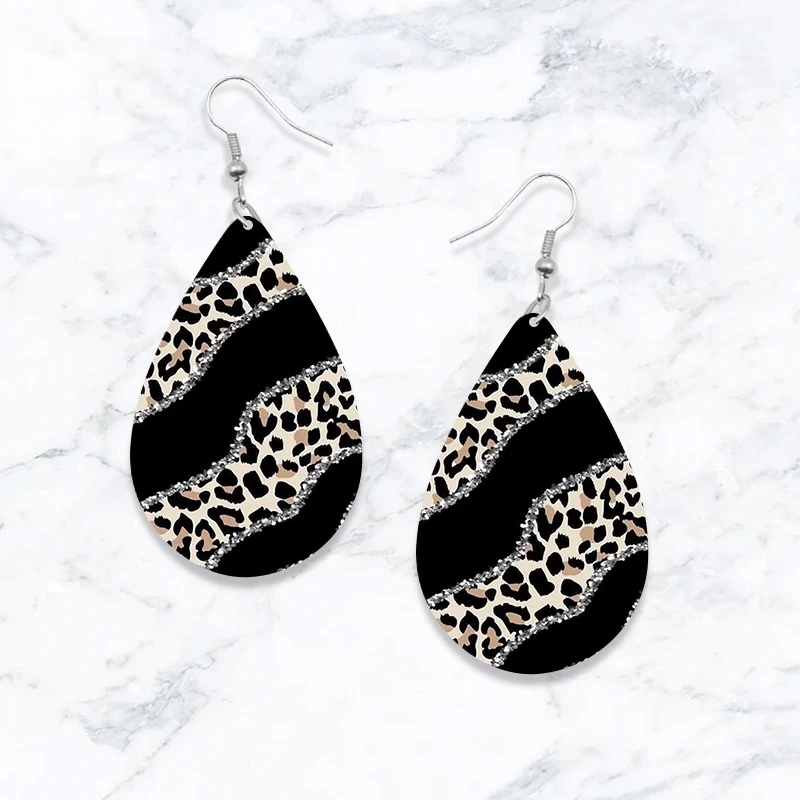 SOMESOOR Cute Ukulele Guitar Teardrop Earrings Leopard Sunflower Mushroom Printed Small Wooden Dangle Jewelry For Women Gifts