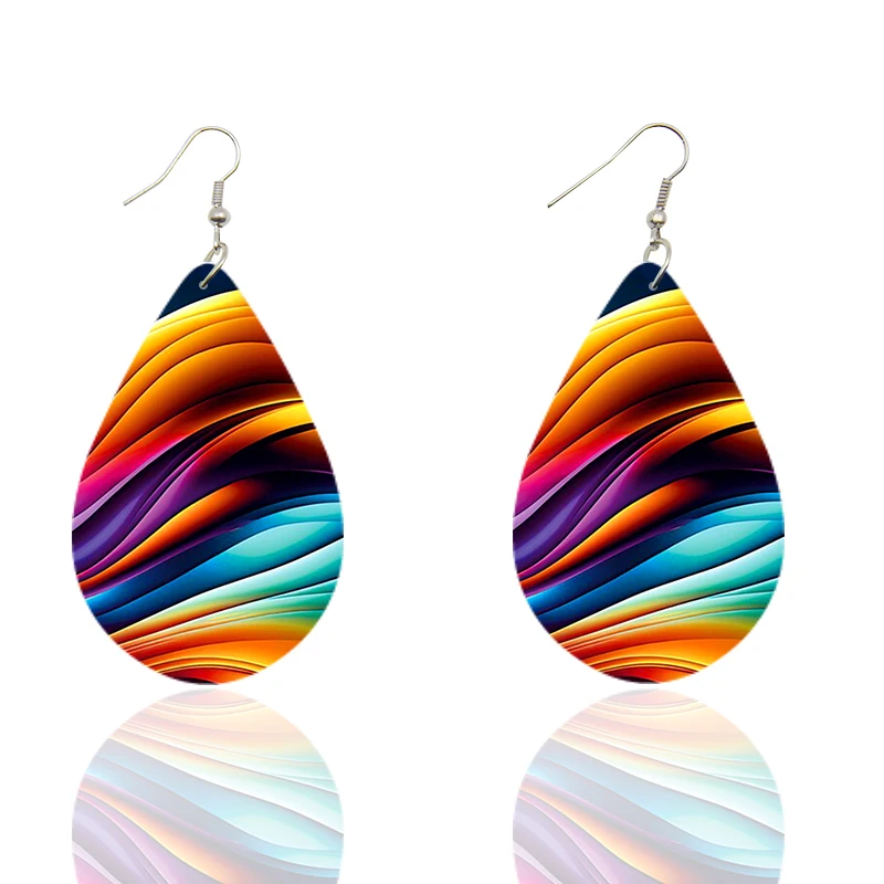 SOMESOOR Cute Ukulele Guitar Teardrop Earrings Leopard Sunflower Mushroom Printed Small Wooden Dangle Jewelry For Women Gifts