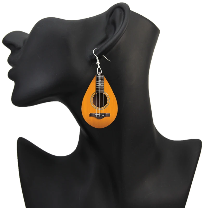 SOMESOOR Cute Ukulele Guitar Teardrop Earrings Leopard Sunflower Mushroom Printed Small Wooden Dangle Jewelry For Women Gifts