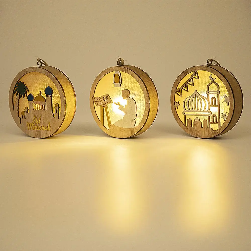 Wooden Festival Decoration Supplies Night Light Ornament Eid Decorative Lamp Children Gifts Indoor Outdoor Bedroom Decor