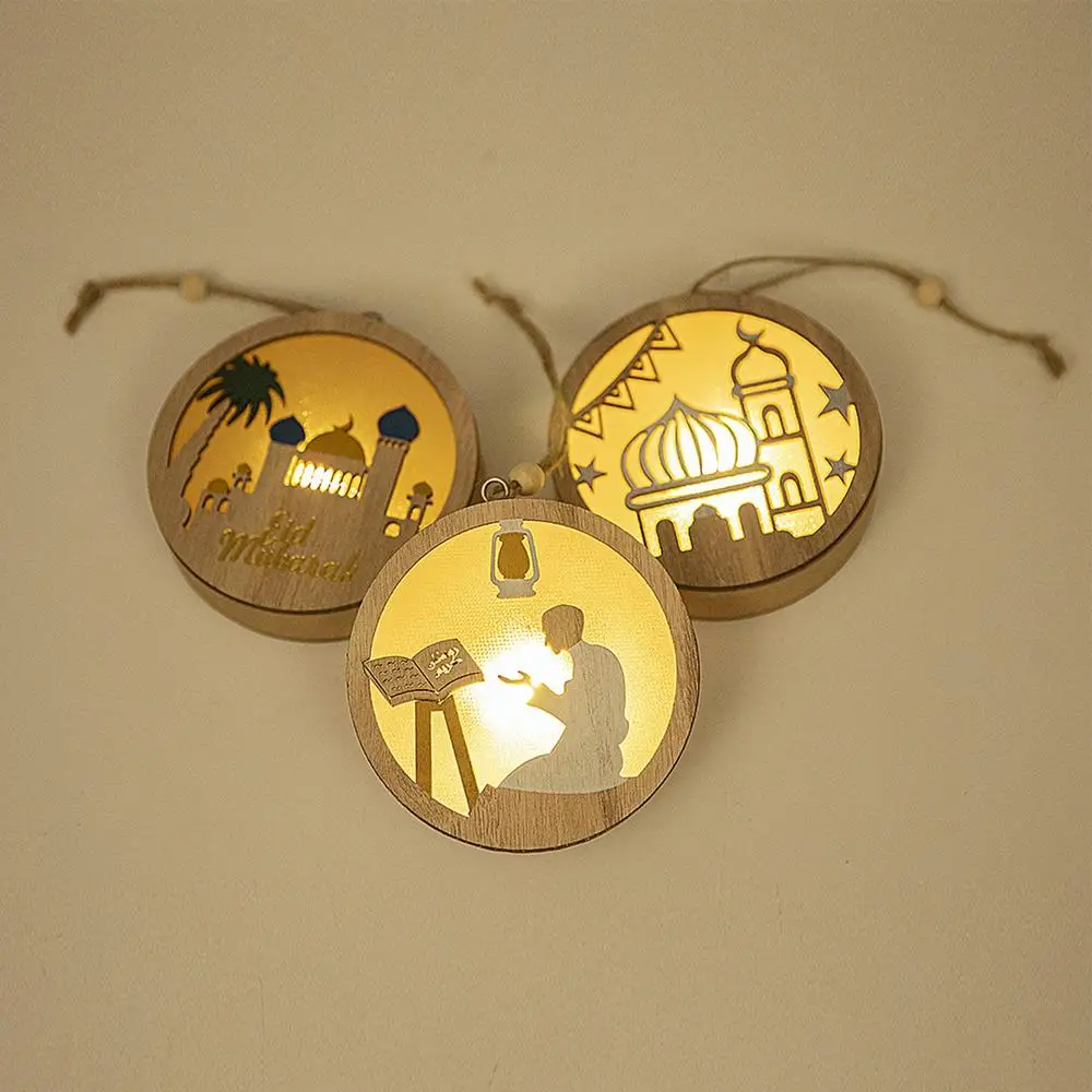 Wooden Festival Decoration Supplies Night Light Ornament Eid Decorative Lamp Children Gifts Indoor Outdoor Bedroom Decor