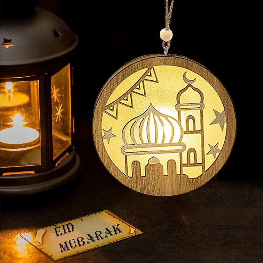Wooden Festival Decoration Supplies Night Light Ornament Eid Decorative Lamp Children Gifts Indoor Outdoor Bedroom Decor