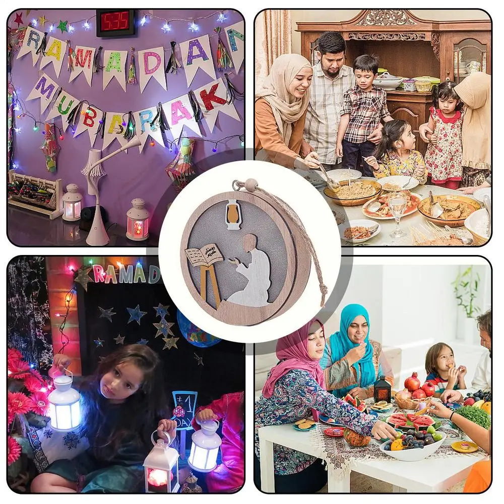 Wooden Festival Decoration Supplies Night Light Ornament Eid Decorative Lamp Children Gifts Indoor Outdoor Bedroom Decor