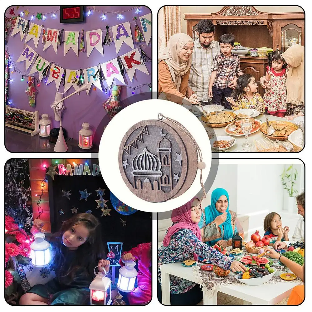 Wooden Festival Decoration Supplies Night Light Ornament Eid Decorative Lamp Children Gifts Indoor Outdoor Bedroom Decor