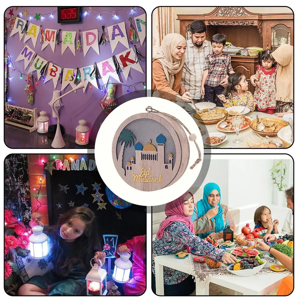 Wooden Festival Decoration Supplies Night Light Ornament Eid Decorative Lamp Children Gifts Indoor Outdoor Bedroom Decor