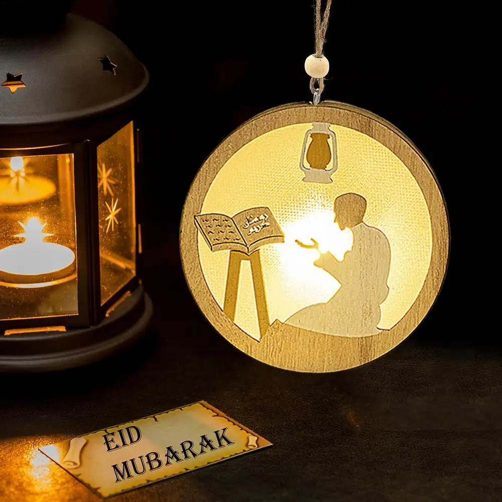Wooden Festival Decoration Supplies Night Light Ornament Eid Decorative Lamp Children Gifts Indoor Outdoor Bedroom Decor