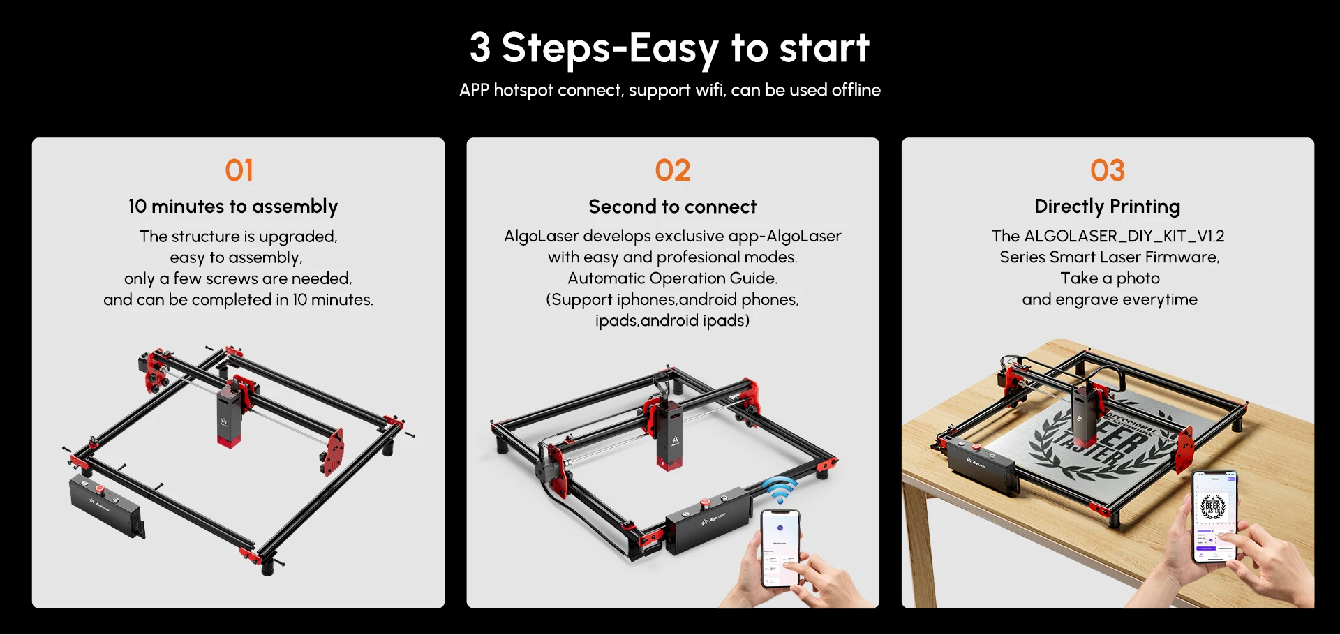 Full Set Big 10W Wireless Laser Engraver Cutter Wood Cutting Engraving Machine AlgoLaser DIY Kit 85x40CM Air Assisted Laser Kit