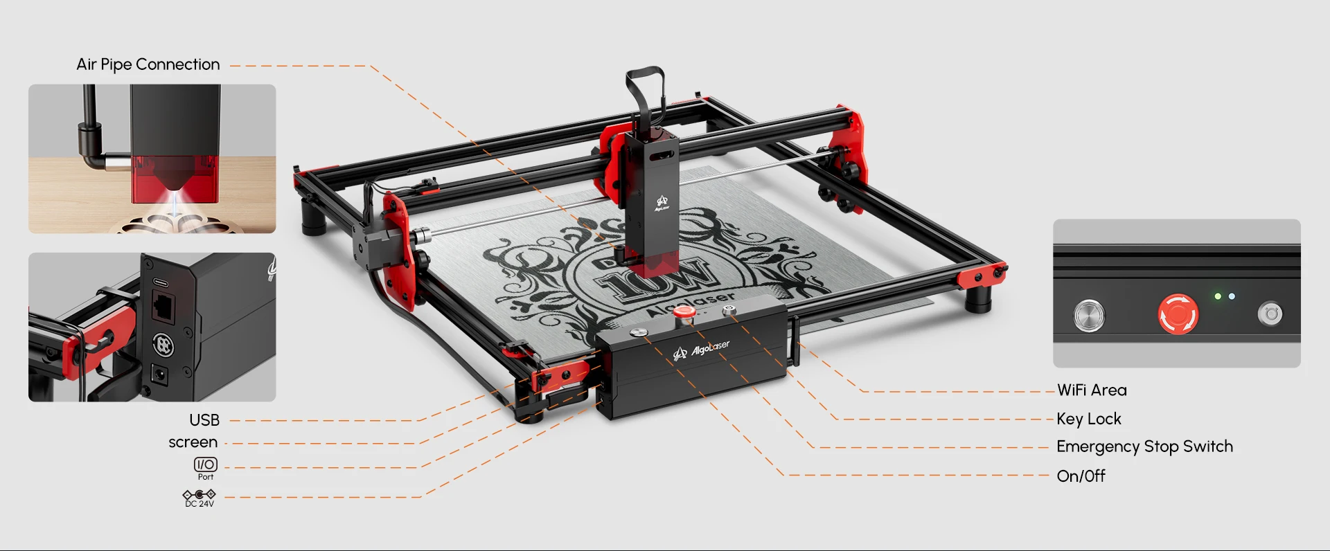 Full Set Big 10W Wireless Laser Engraver Cutter Wood Cutting Engraving Machine AlgoLaser DIY Kit 85x40CM Air Assisted Laser Kit