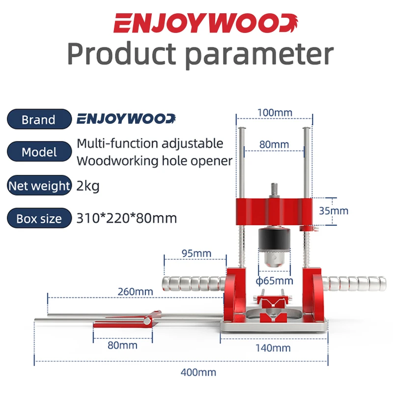 Woodworking Multi-Angle Drill Guide with Handles Positioning Blocks Hole Punch Locator Aluminum Alloy Adjustable Height Drilling