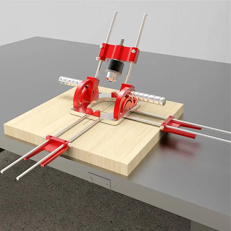 Woodworking Multi-Angle Drill Guide with Handles Positioning Blocks Hole Punch Locator Aluminum Alloy Adjustable Height Drilling