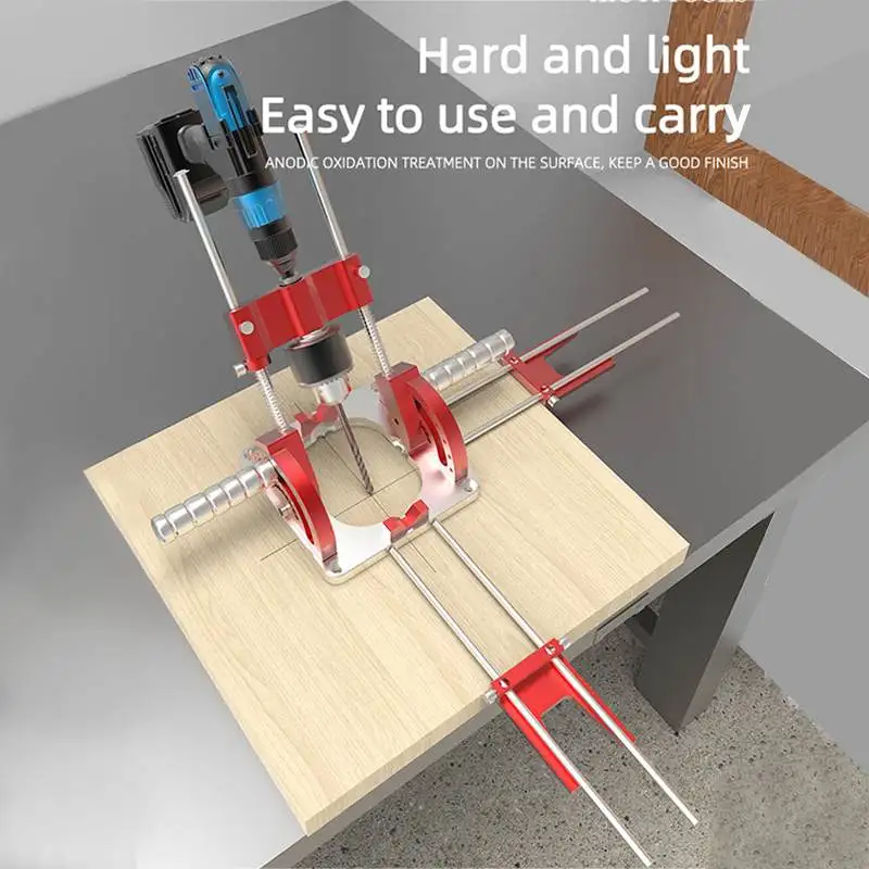 Woodworking Multi-Angle Drill Guide with Handles Positioning Blocks Hole Punch Locator Aluminum Alloy Adjustable Height Drilling