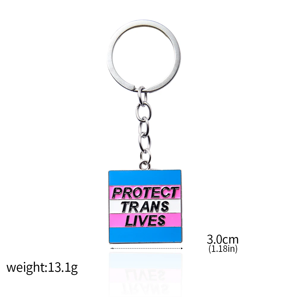 Creative Protect Trans Lives Keychain Fashion Blue Pink Metal Square Pendant Keyring for Women Men Jewelry