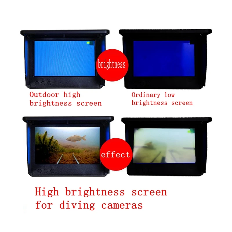 Built-in Battery 1000-Lumen IPS LCD 5-Inch Outdoor Underwater Fishing Camera Monitor