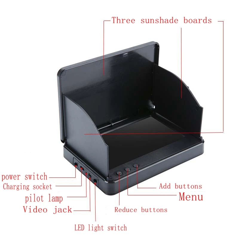 Built-in Battery 1000-Lumen IPS LCD 5-Inch Outdoor Underwater Fishing Camera Monitor