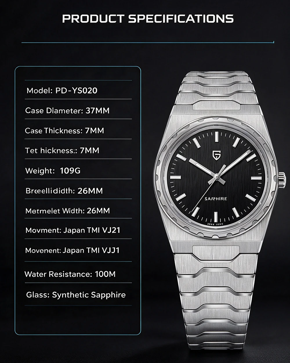 PAGANI DESIGN 2026 New VJ21 37MM Men Quartz Watch V2 Sapphire Stainless Steel Waterproof 10Bar Thin 7MM Luminous C3 Reloj Hombre
