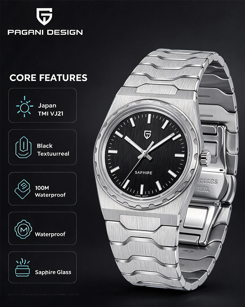 PAGANI DESIGN 2026 New VJ21 37MM Men Quartz Watch V2 Sapphire Stainless Steel Waterproof 10Bar Thin 7MM Luminous C3 Reloj Hombre
