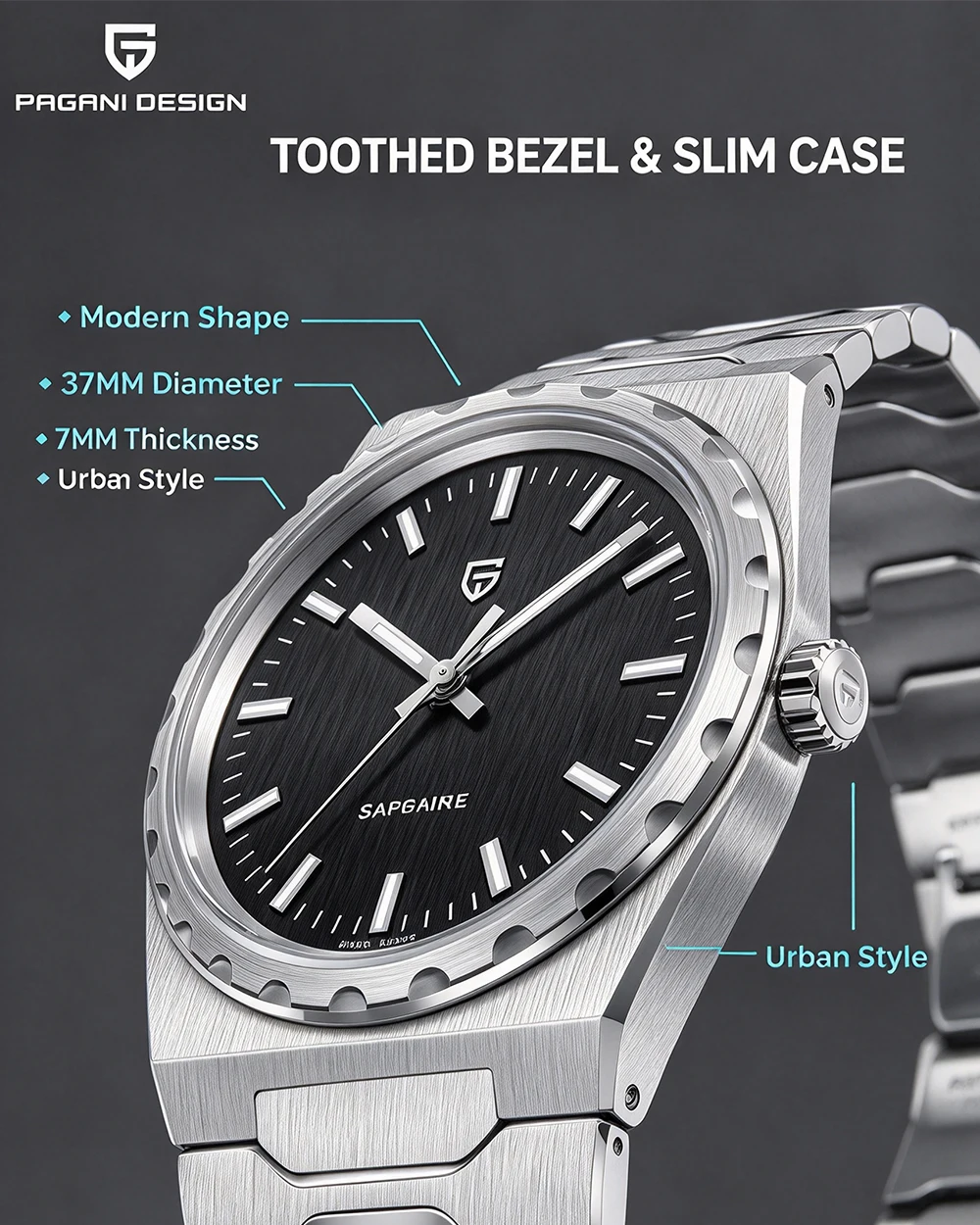 PAGANI DESIGN 2026 New VJ21 37MM Men Quartz Watch V2 Sapphire Stainless Steel Waterproof 10Bar Thin 7MM Luminous C3 Reloj Hombre