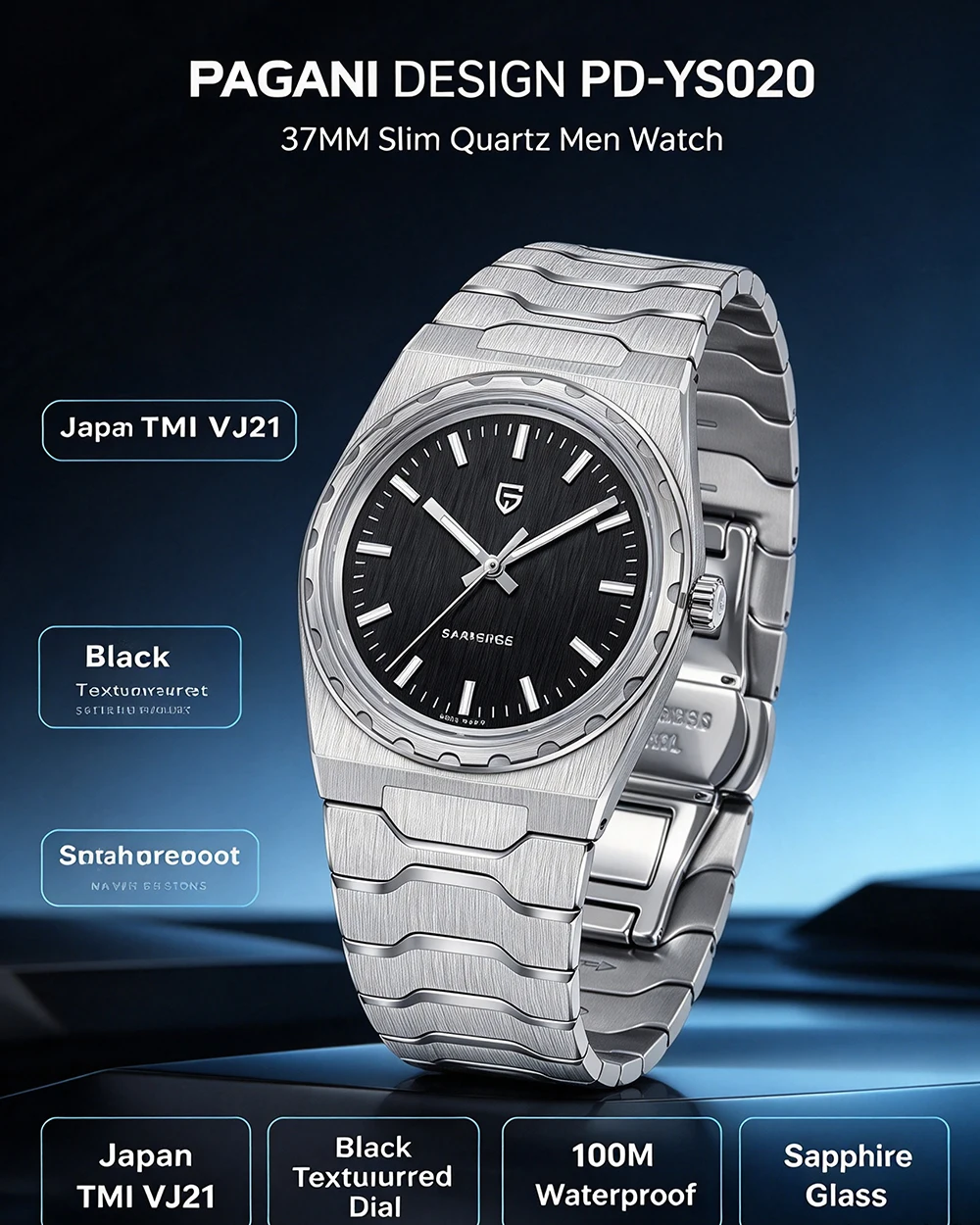PAGANI DESIGN 2026 New VJ21 37MM Men Quartz Watch V2 Sapphire Stainless Steel Waterproof 10Bar Thin 7MM Luminous C3 Reloj Hombre