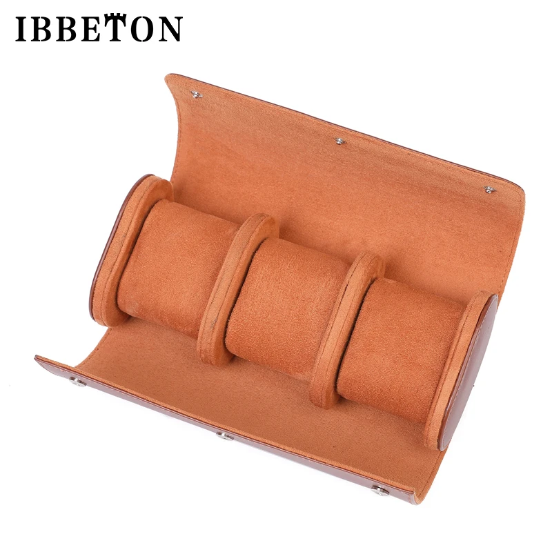IBBETON 3-Slot Watch Roll Travel Case Portable Vintage Leather Watch Display Case Watch Storage Box Watch Organizers of Men Gift