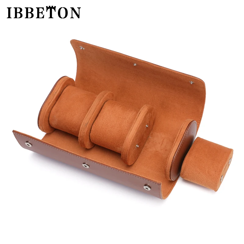 IBBETON 3-Slot Watch Roll Travel Case Portable Vintage Leather Watch Display Case Watch Storage Box Watch Organizers of Men Gift