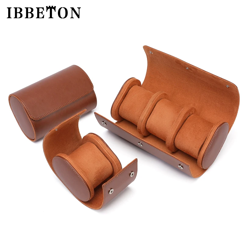IBBETON 3-Slot Watch Roll Travel Case Portable Vintage Leather Watch Display Case Watch Storage Box Watch Organizers of Men Gift