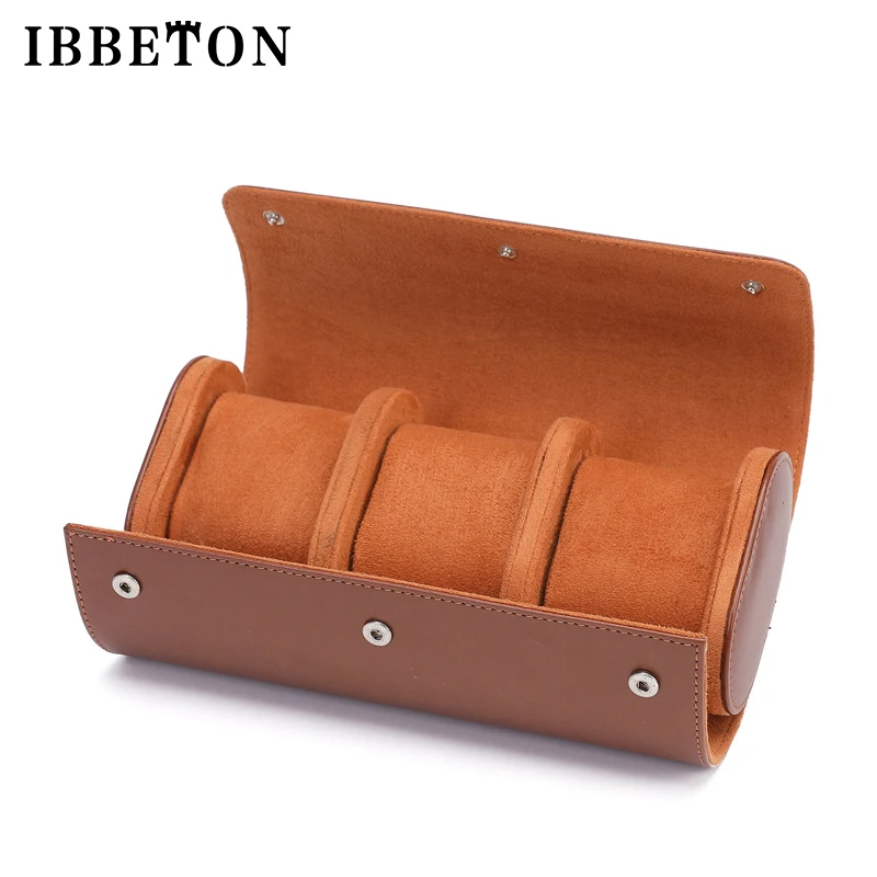 IBBETON 3-Slot Watch Roll Travel Case Portable Vintage Leather Watch Display Case Watch Storage Box Watch Organizers of Men Gift