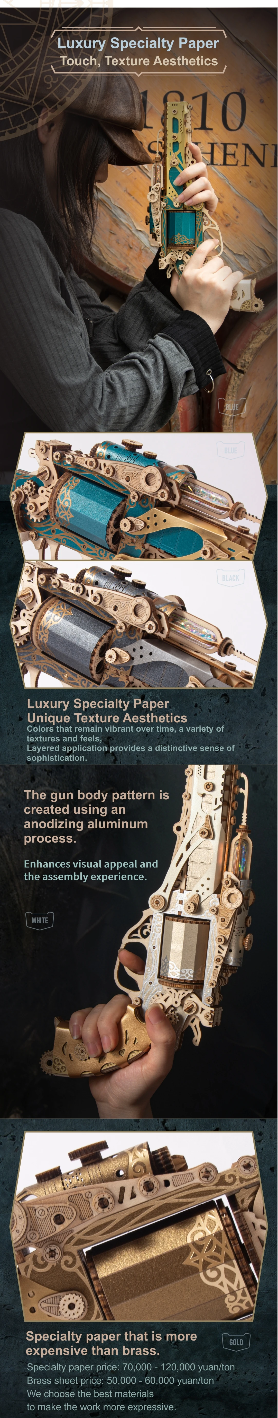 MMZ MODEL DIY 3D Wooden Puzzle Steam Revolver Assembly Model Kits Toys For Children Kids Girls Birthday Gift