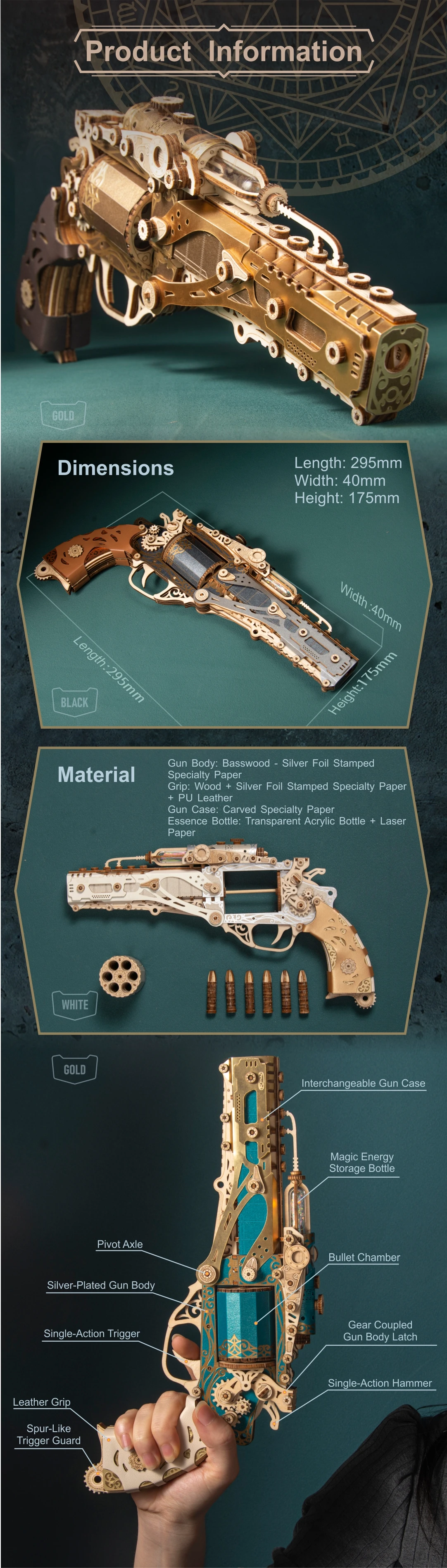 MMZ MODEL DIY 3D Wooden Puzzle Steam Revolver Assembly Model Kits Toys For Children Kids Girls Birthday Gift
