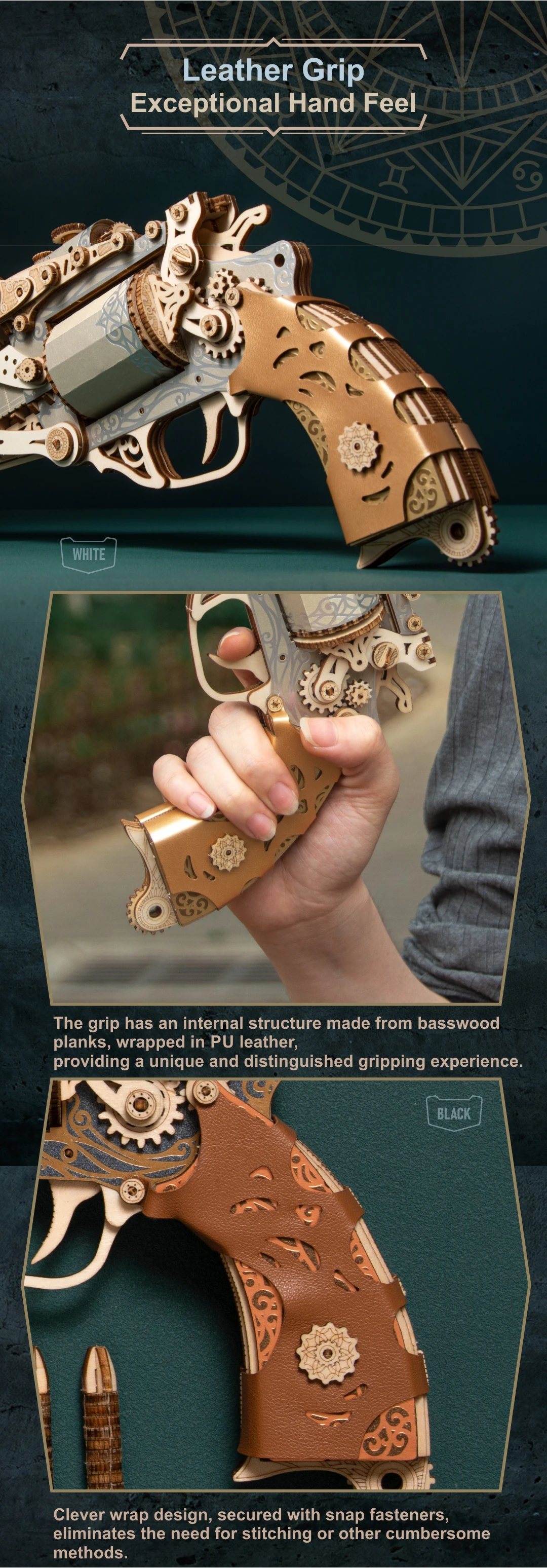 MMZ MODEL DIY 3D Wooden Puzzle Steam Revolver Assembly Model Kits Toys For Children Kids Girls Birthday Gift