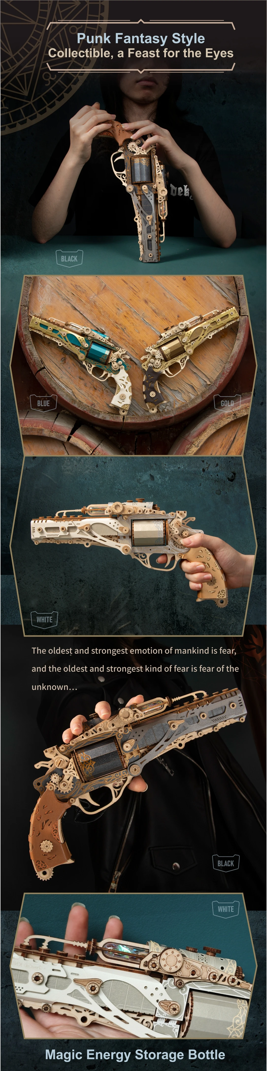 MMZ MODEL DIY 3D Wooden Puzzle Steam Revolver Assembly Model Kits Toys For Children Kids Girls Birthday Gift