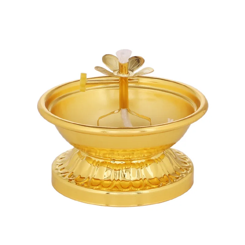 Golden Oil Lamp For Buddha With Glass Windproof Cover,Metal Buddhist Lantern Burner,Religious Candlestick Item