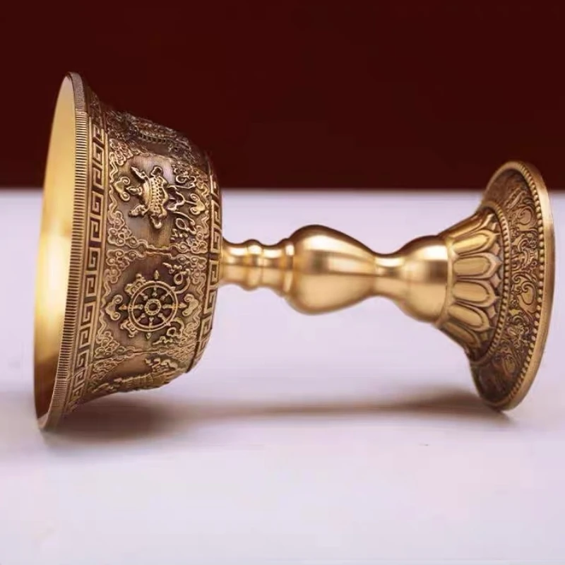 Tibetan Candlestick,Brass Candle Cup Engraved Eight Auspicious Bronze,Buddhist Handicraft Tantric Lamp Altars Desktop Decorative