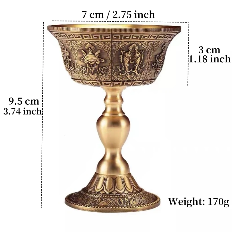 Tibetan Candlestick,Brass Candle Cup Engraved Eight Auspicious Bronze,Buddhist Handicraft Tantric Lamp Altars Desktop Decorative