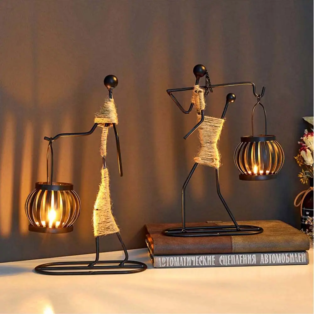 Nordic Metal Candlestick Abstract Character Sculpture Candle Holder Decor Handmade Figurines Home Decoration Art Gift