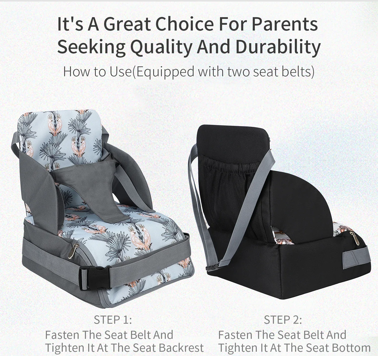 Baby Booster Seat Travel Booster Seat for Kitchen Chair PU Washable Straps Safety Buckle Portable Travel Toddler Booster Seat