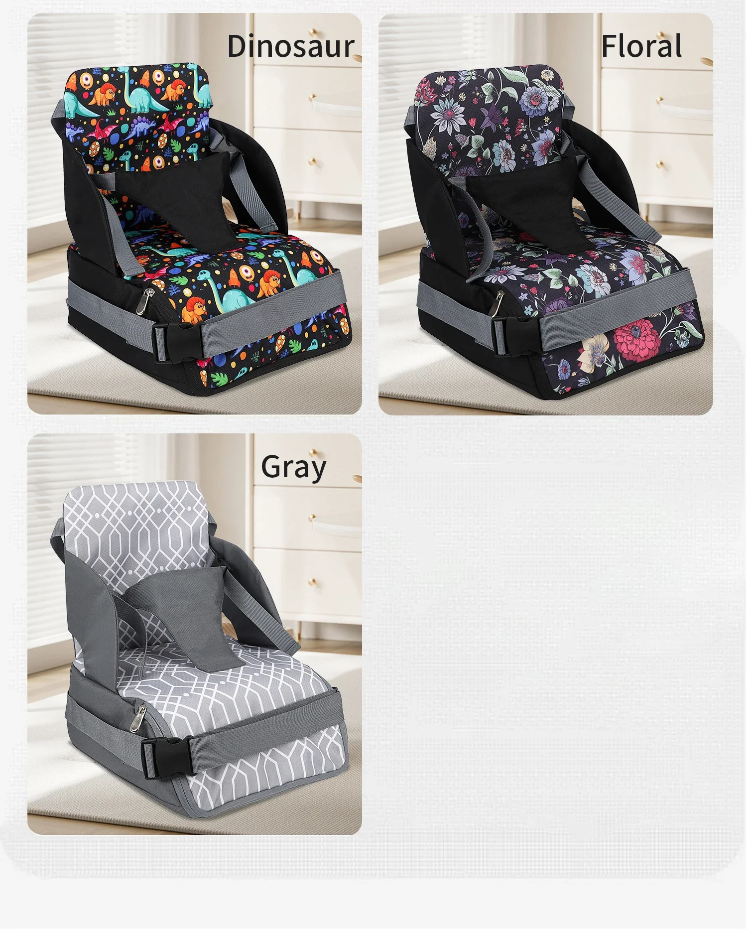 Baby Booster Seat Travel Booster Seat for Kitchen Chair PU Washable Straps Safety Buckle Portable Travel Toddler Booster Seat