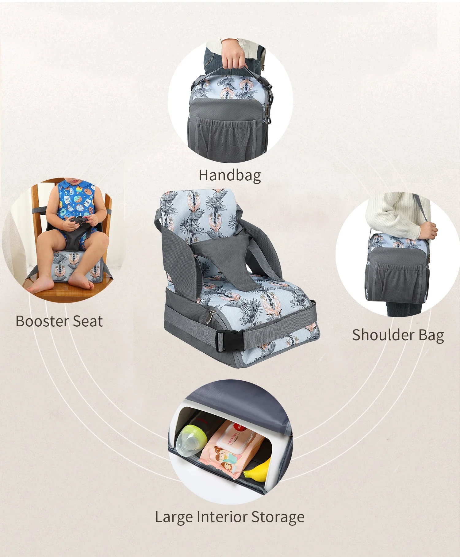 Baby Booster Seat Travel Booster Seat for Kitchen Chair PU Washable Straps Safety Buckle Portable Travel Toddler Booster Seat