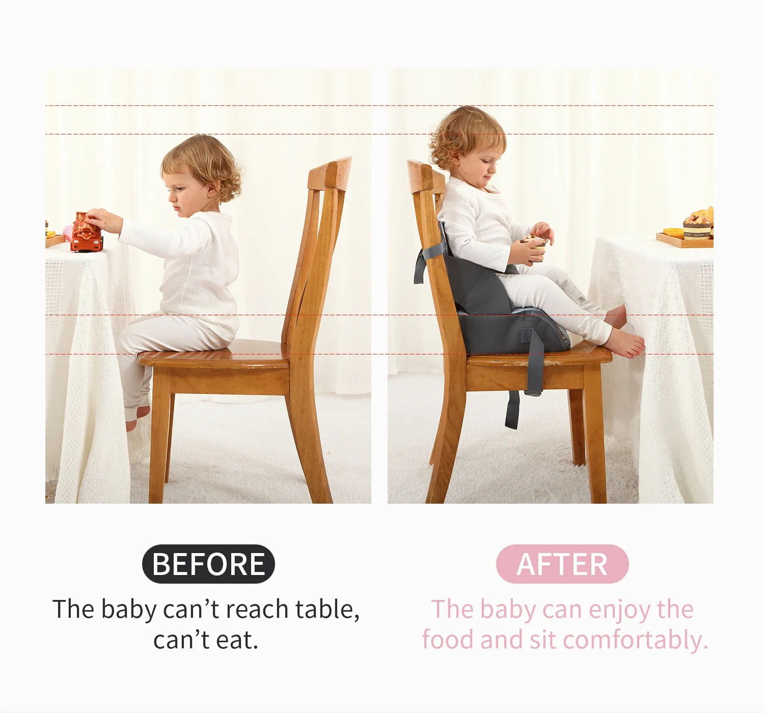 Baby Booster Seat Travel Booster Seat for Kitchen Chair PU Washable Straps Safety Buckle Portable Travel Toddler Booster Seat