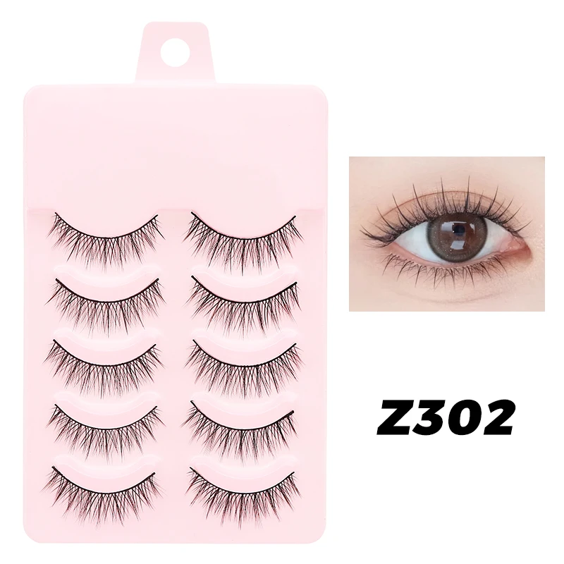 DINGSEN 5 Pairs Manga Lashes Eyes Lashes Soft Natural Long Eyelashes Fake Lashes Anime Wispy Strip False Eyelashes Makeup