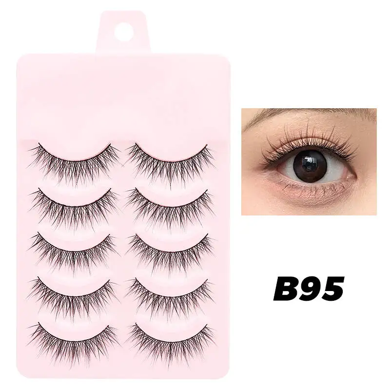 DINGSEN 5 Pairs Manga Lashes Eyes Lashes Soft Natural Long Eyelashes Fake Lashes Anime Wispy Strip False Eyelashes Makeup