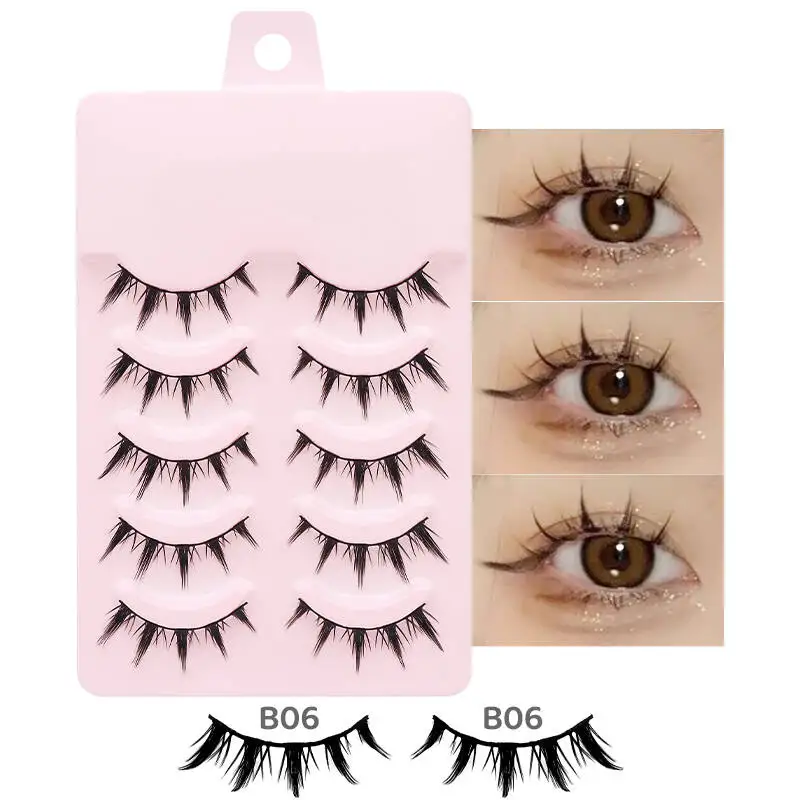 DINGSEN 5 Pairs Manga Lashes Eyes Lashes Soft Natural Long Eyelashes Fake Lashes Anime Wispy Strip False Eyelashes Makeup