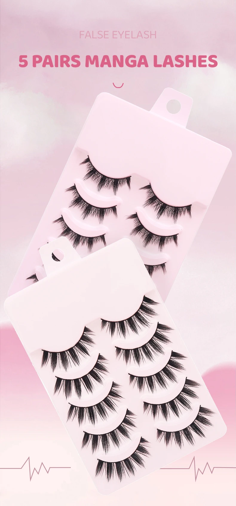 DINGSEN 5 Pairs Manga Lashes Eyes Lashes Soft Natural Long Eyelashes Fake Lashes Anime Wispy Strip False Eyelashes Makeup