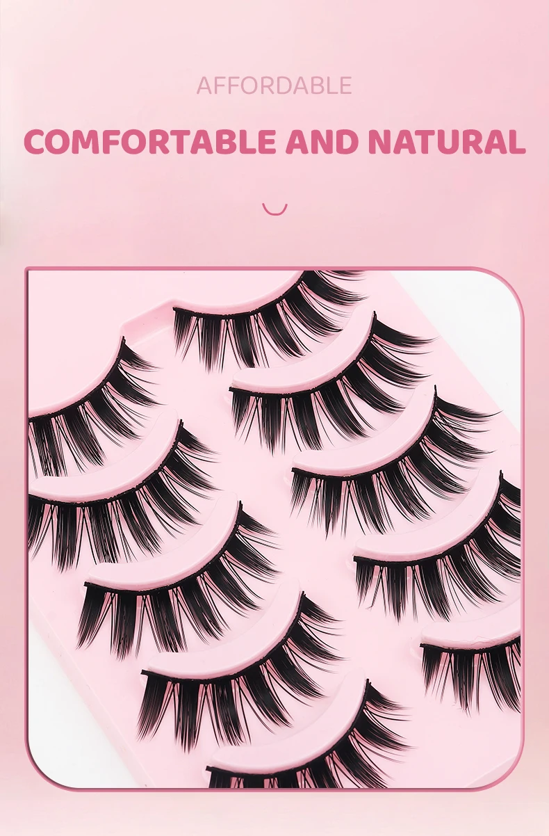DINGSEN 5 Pairs Manga Lashes Eyes Lashes Soft Natural Long Eyelashes Fake Lashes Anime Wispy Strip False Eyelashes Makeup