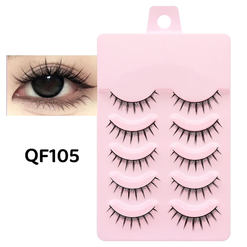 DINGSEN 5 Pairs Manga Lashes Eyes Lashes Soft Natural Long Eyelashes Fake Lashes Anime Wispy Strip False Eyelashes Makeup