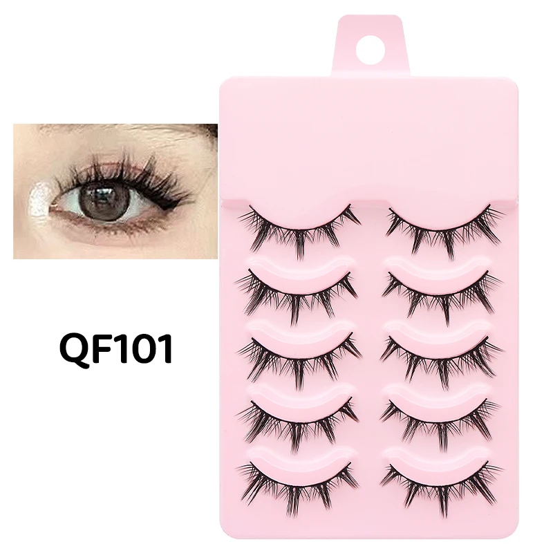 DINGSEN 5 Pairs Manga Lashes Eyes Lashes Soft Natural Long Eyelashes Fake Lashes Anime Wispy Strip False Eyelashes Makeup