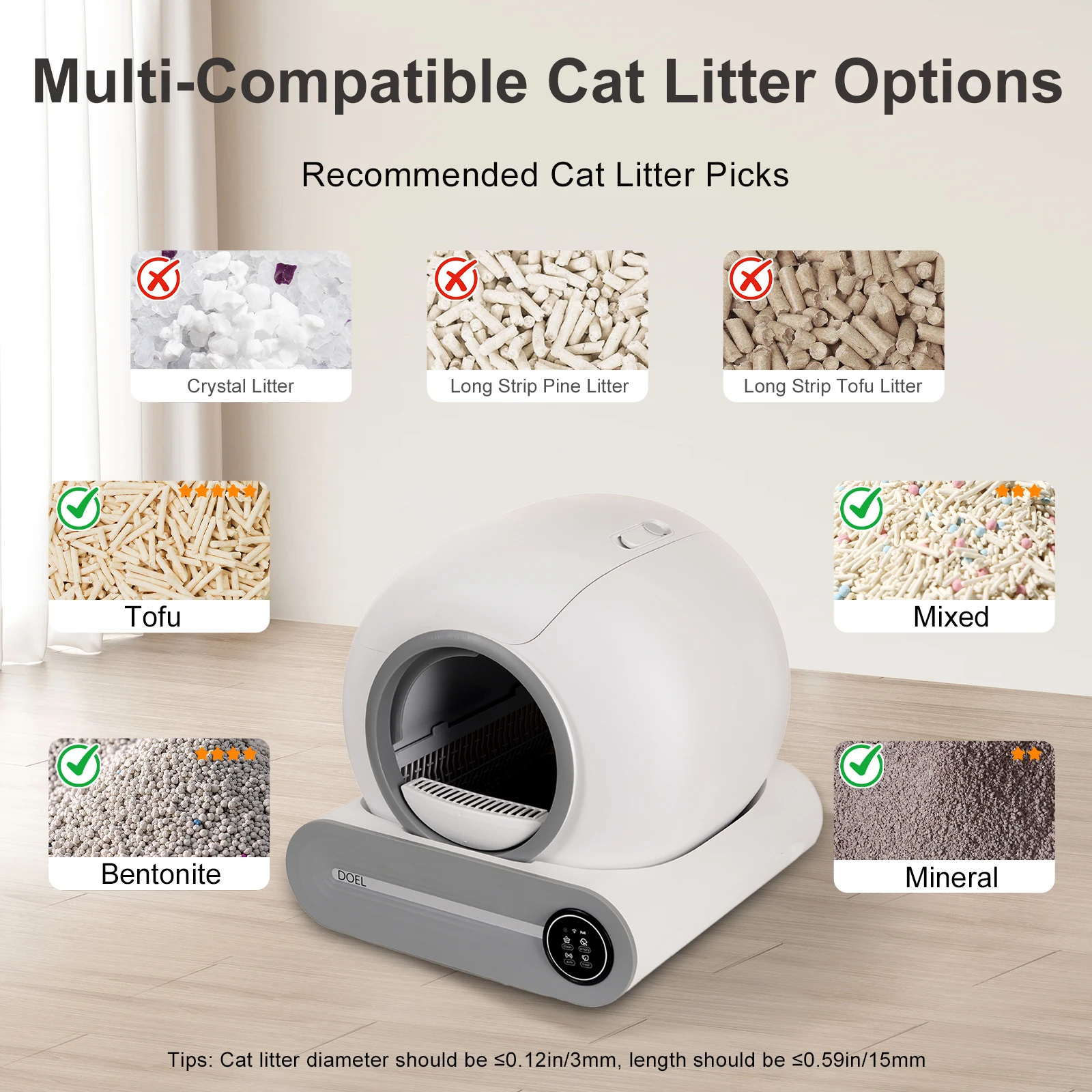 DOEL 2026 Upgrade Automatic Smart Litter Box, Self-Cleaning Cat Litter Box 65L Large Capacity, APP Control, 2.4G WiFi Only, Ion Odor Neutralization, Compatible with Clumping Litters, Ideal for Multi-Cat Homes