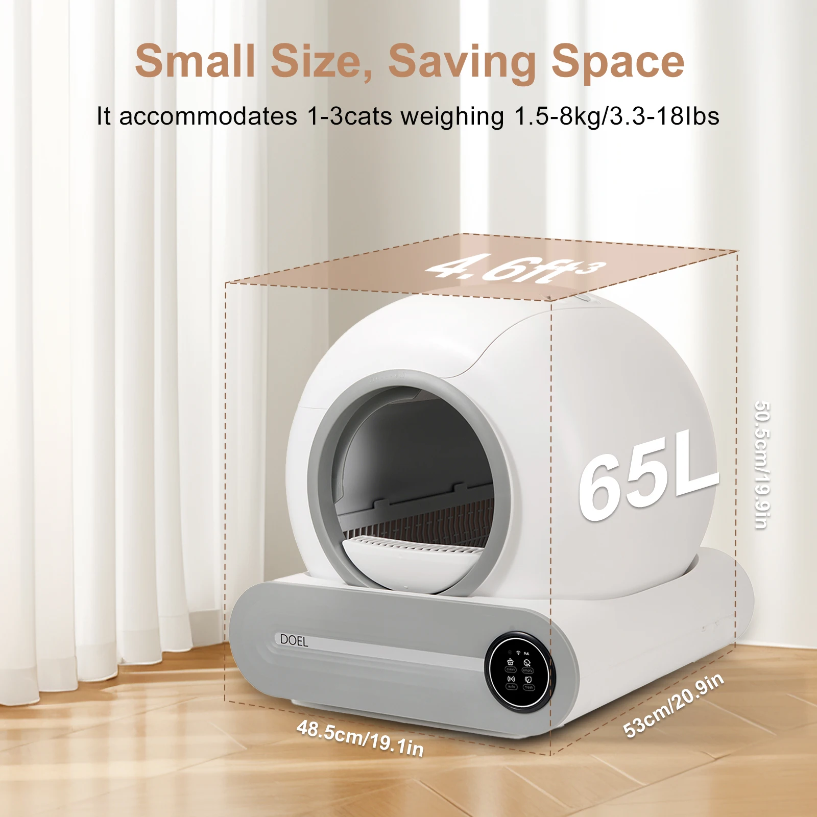 DOEL 2026 Upgrade Automatic Smart Litter Box, Self-Cleaning Cat Litter Box 65L Large Capacity, APP Control, 2.4G WiFi Only, Ion Odor Neutralization, Compatible with Clumping Litters, Ideal for Multi-Cat Homes