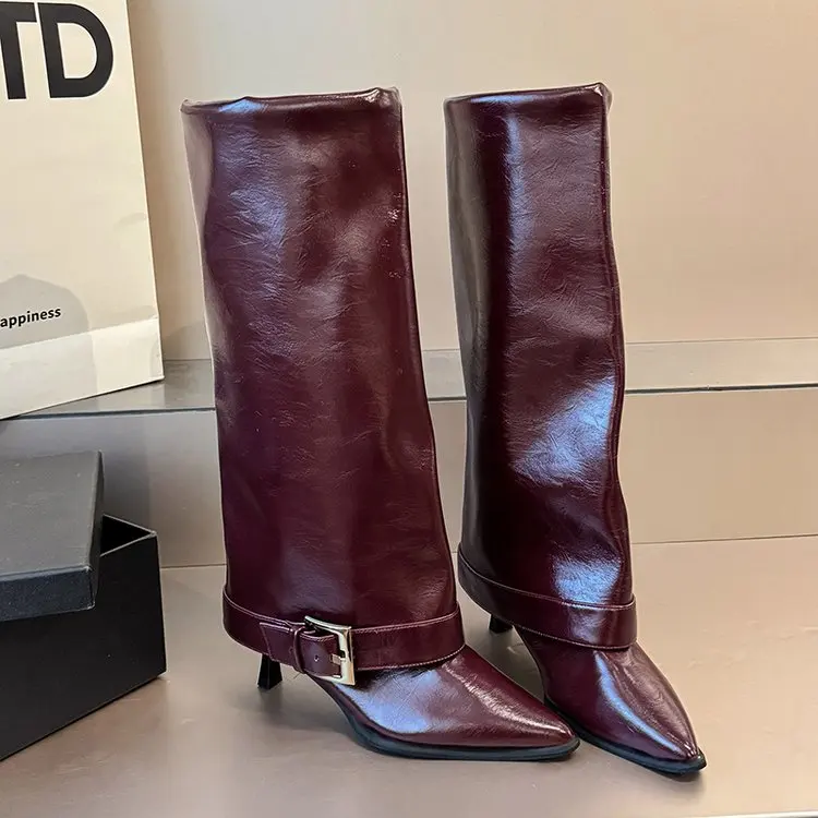 Trouser Leaf Boots Women's Fall/Winter 2025 New Knee-Free Pointed Toe Stiletto Heel High-Heeled Thigh Boots