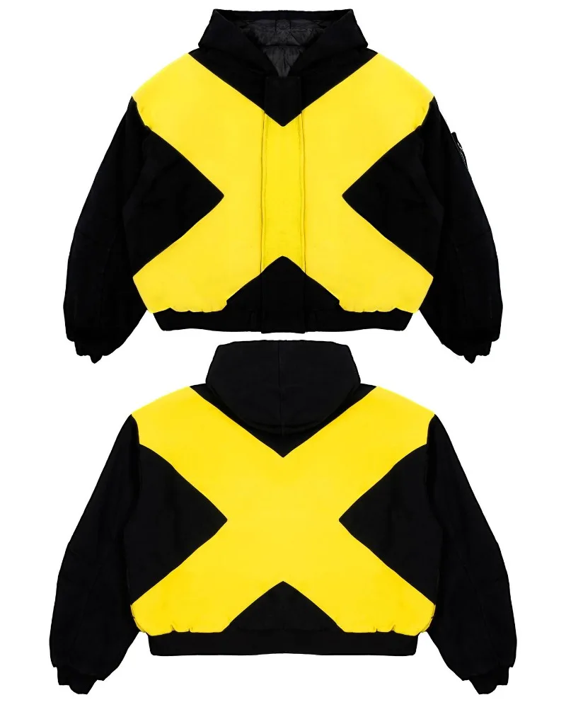 2026 American fashion brand black and yellow cross-shaped jacket high street style loose stand-up collar zipper cardigan jackett